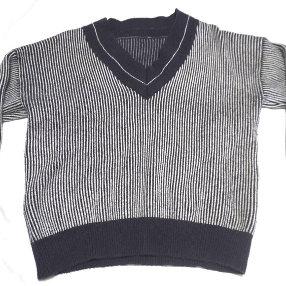 Vintage Unisex Pinstriped Blue & White Sweater Sz S/M - Picture 2 of 3